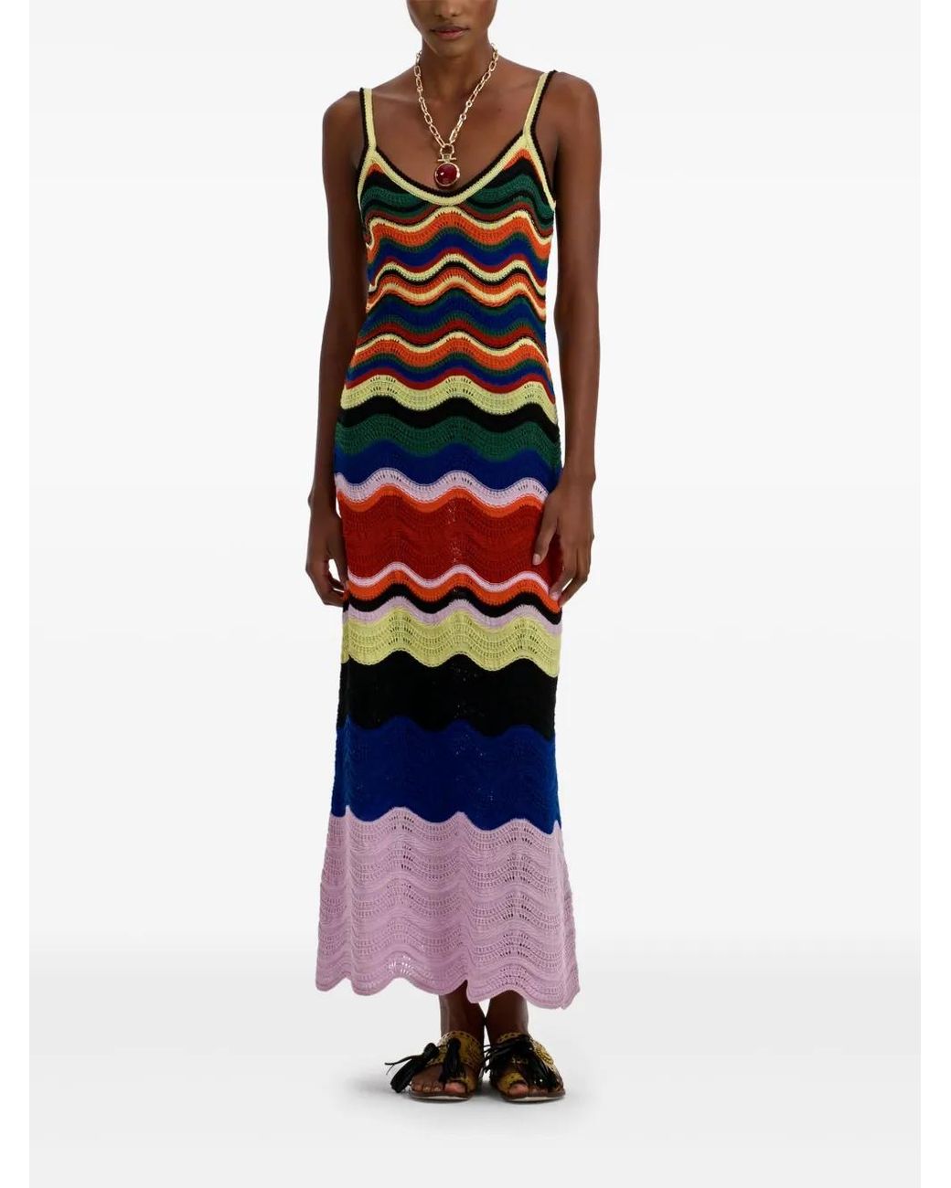 LaDoubleJ White Wave-Pattern Knitted Maxi Dress