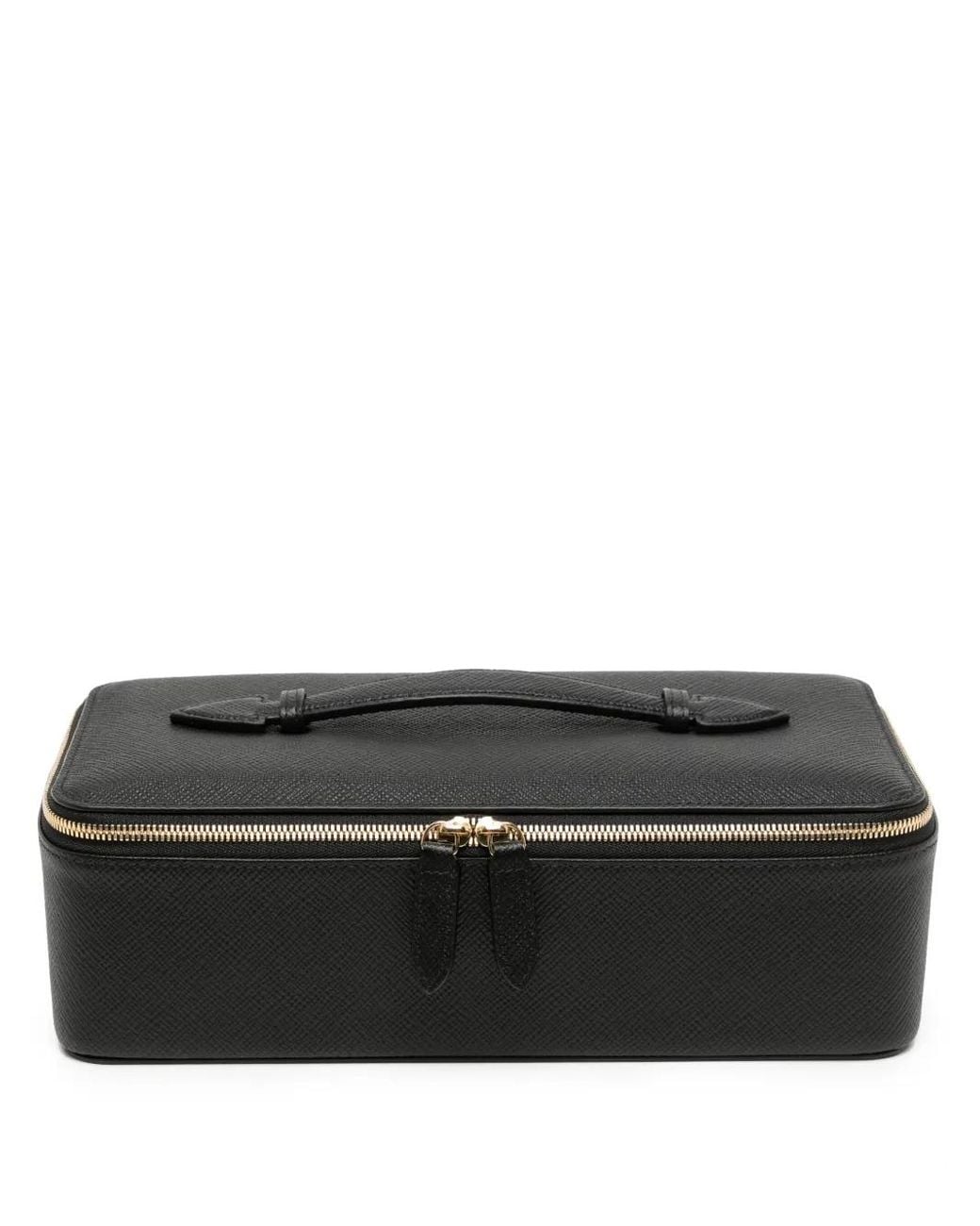 Smythson Black Panama Leather Jewellery Travel Case