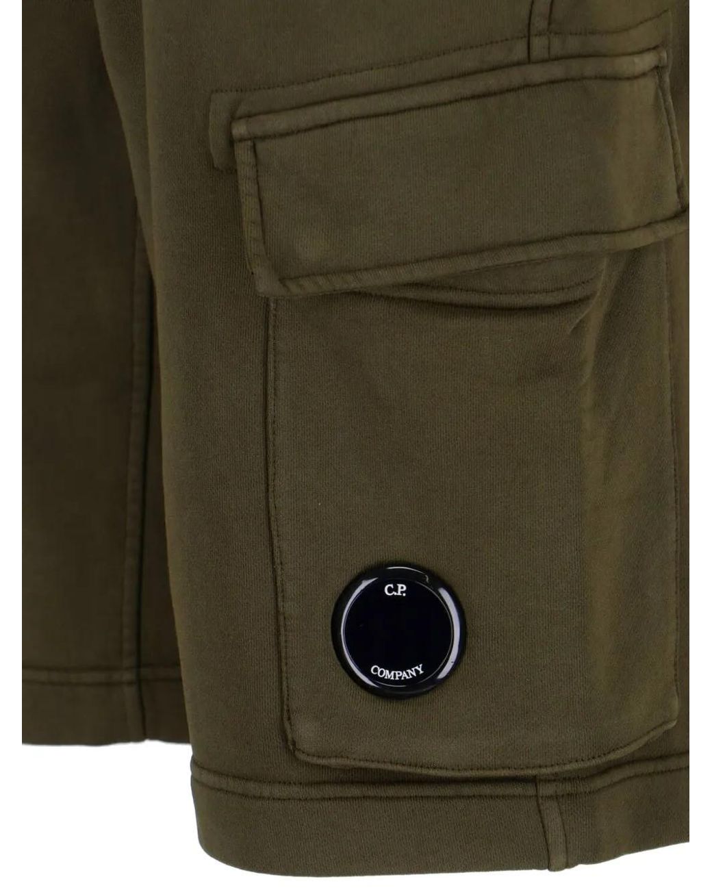 C P Company Green Logo-Patch Pocket Shorts for men