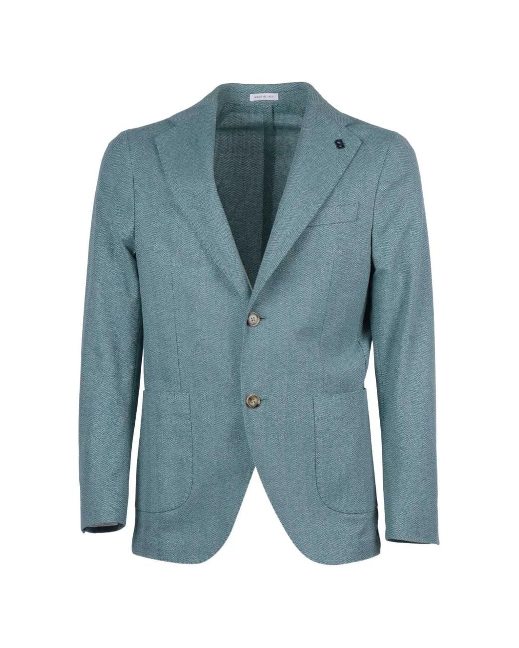 Brera Orologi Blue Herringbone-Knit Single-Breasted Blazer for men