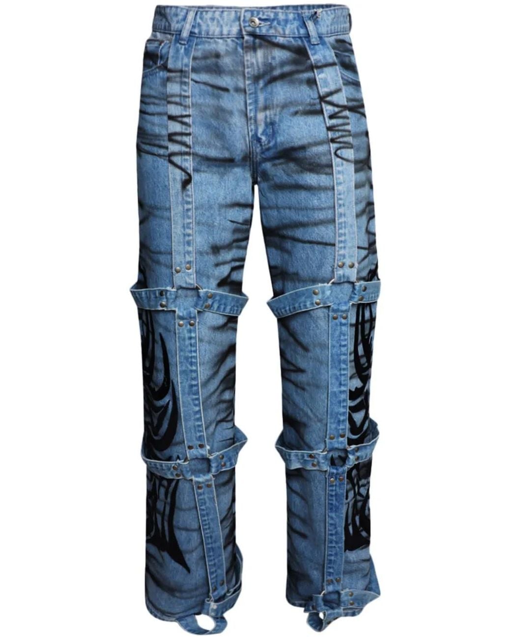 Who Decides War Blue Winged Logo Bondage Jeans for men