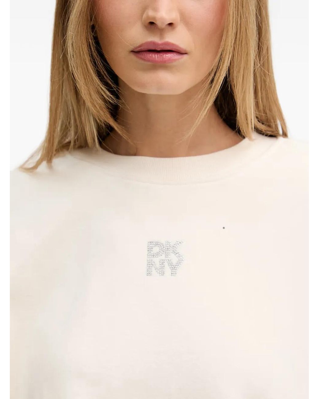 DKNY White Rhinestone-Logo Sweatshirt