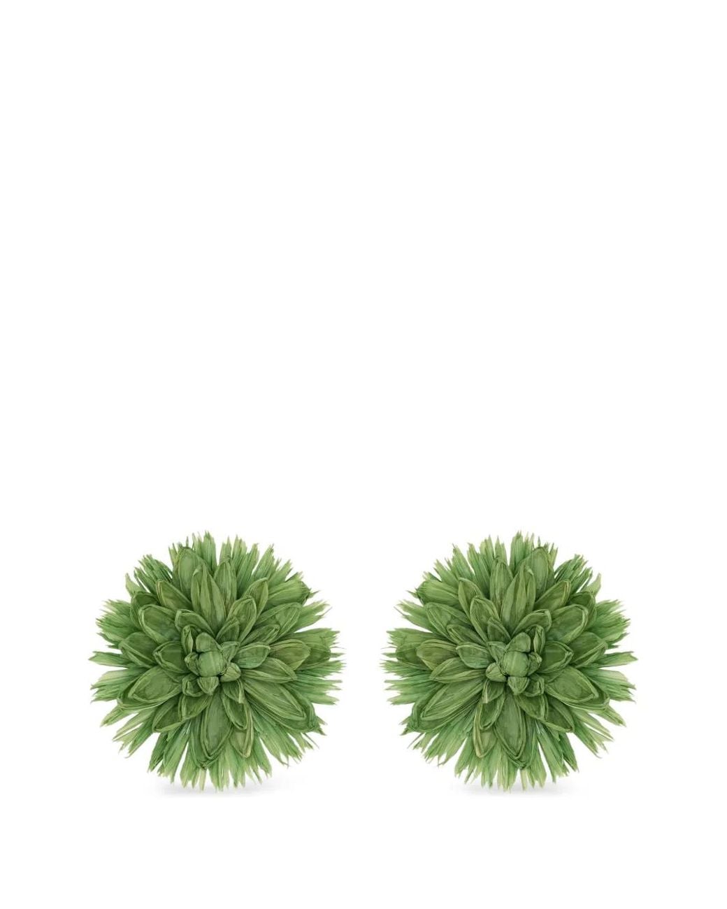 Oscar de la Renta Green Flower Raffia Earrings
