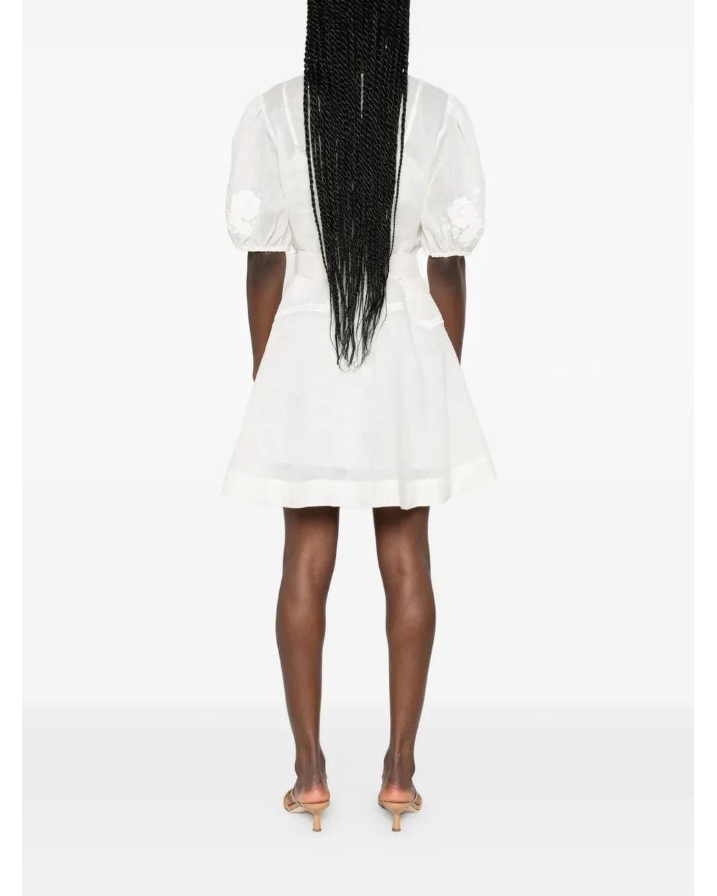 Twinset White Robe Courte Ramie À Broderies