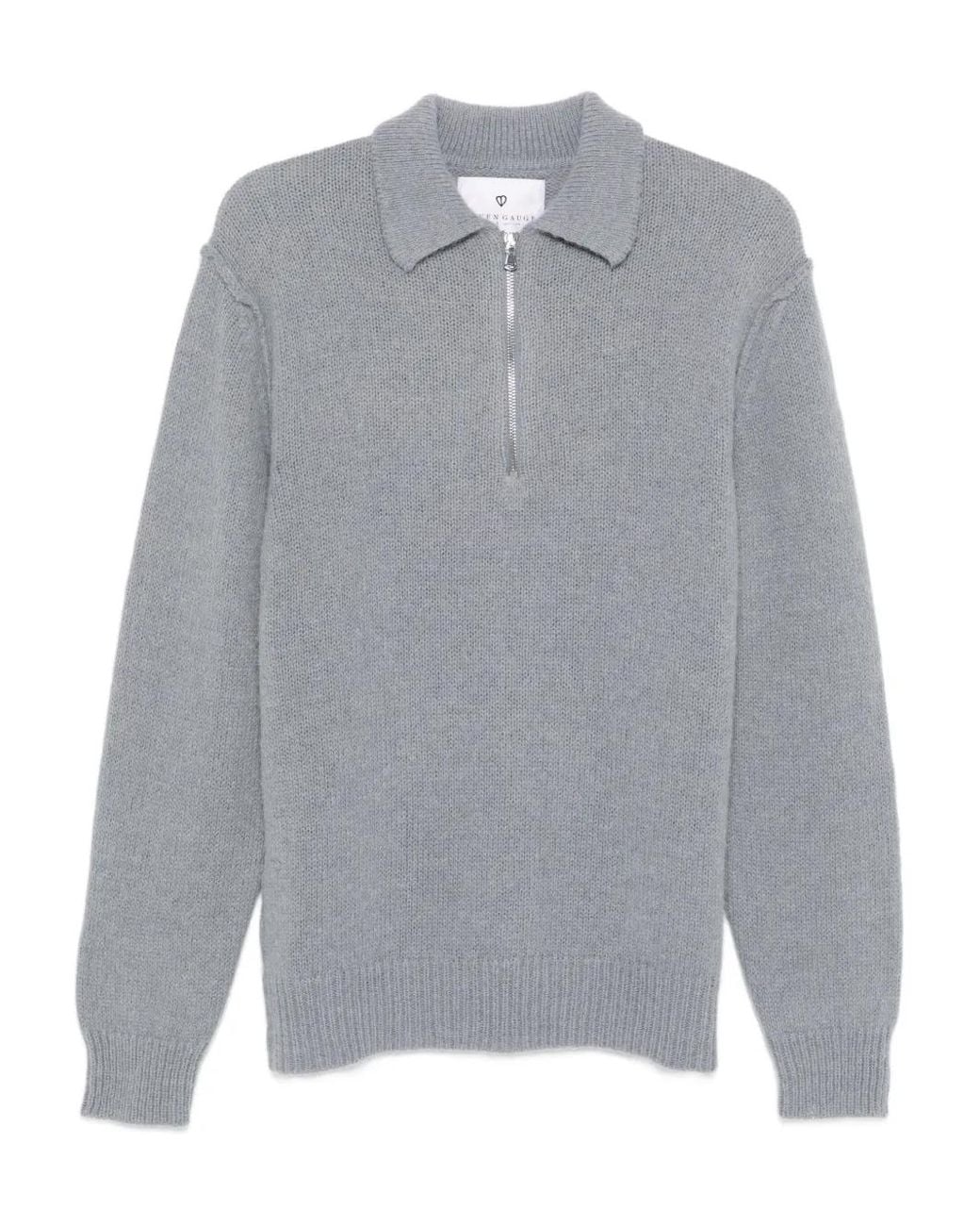 Seven Gauge Gray Zip-Up Polo-Collar Sweater