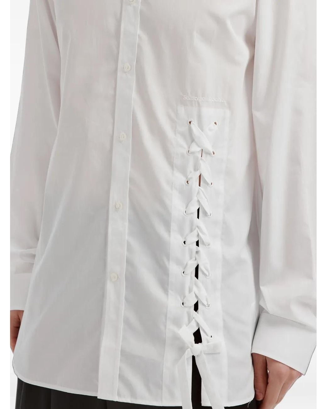 Simone Rocha White Easy Lace-Up Logo-Embroidered Shirt for men