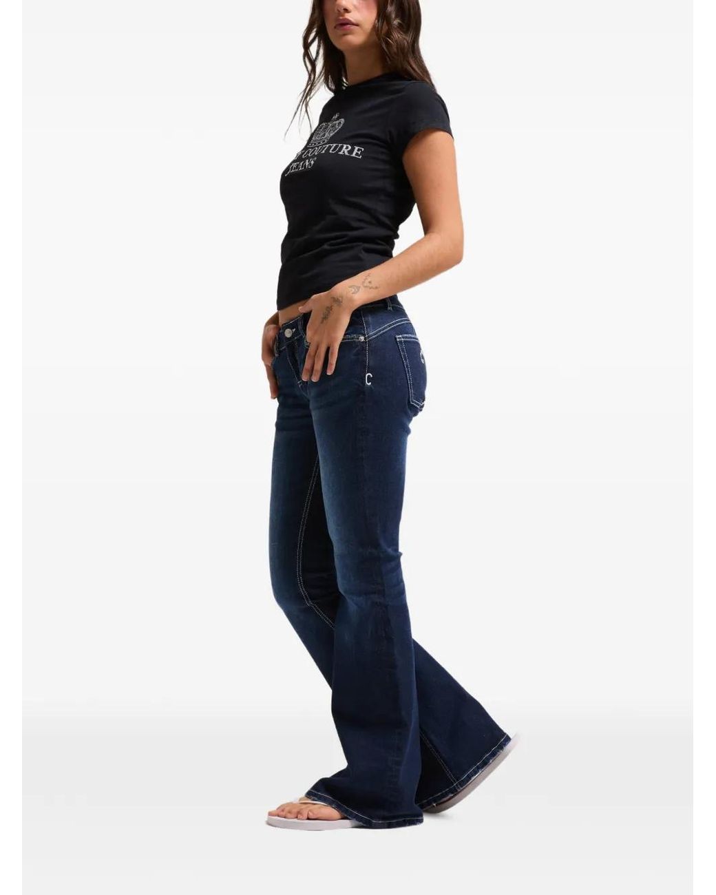 Juicy Couture Blue Diamanté-Embellished Low-Rise Flared Jeans