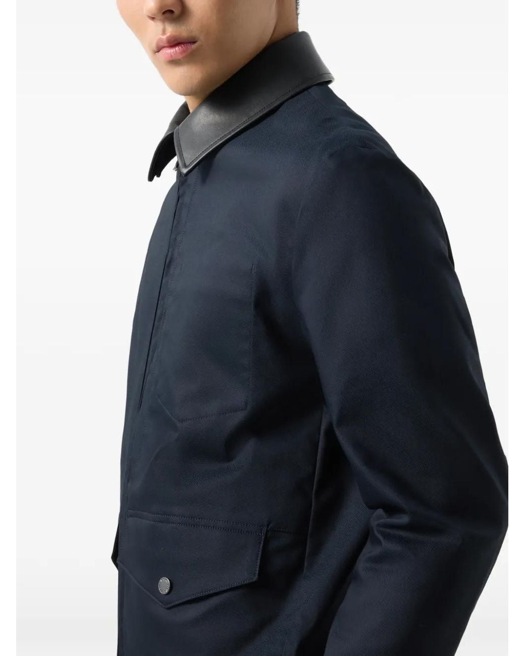 Bogner Blue Veste Mirco À Col En Cuir for men