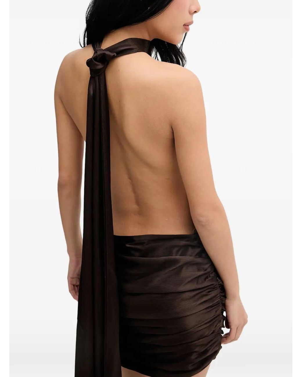 La Mania Black Omri Halterneck Ruched Mini Dress