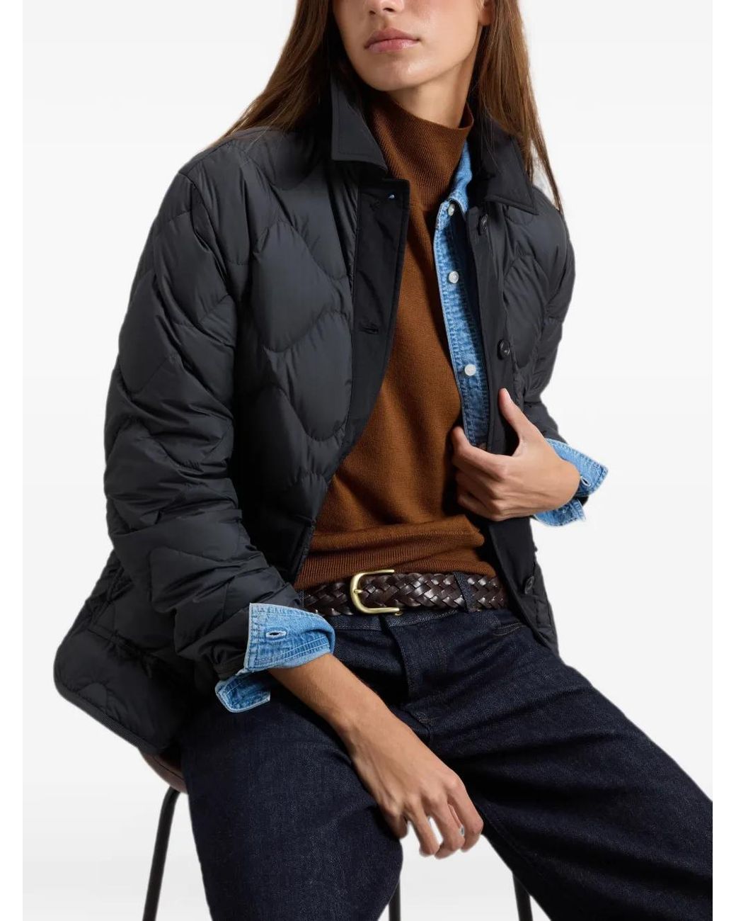 Woolrich Blue Veste Heritage Matelassée À Col Montant