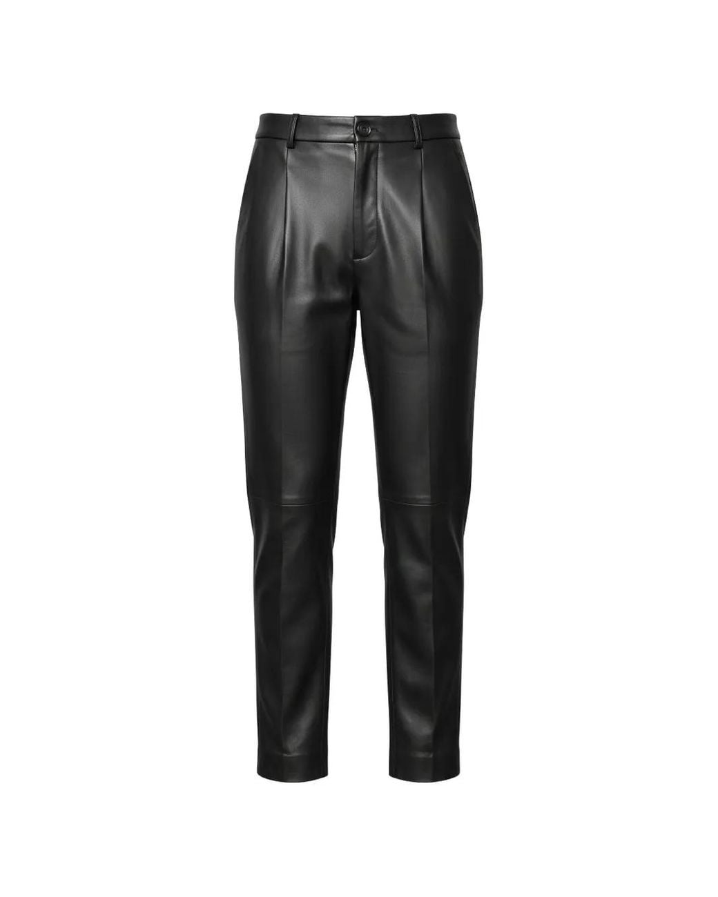 John Richmond Black Pleated Leather Trousers for men