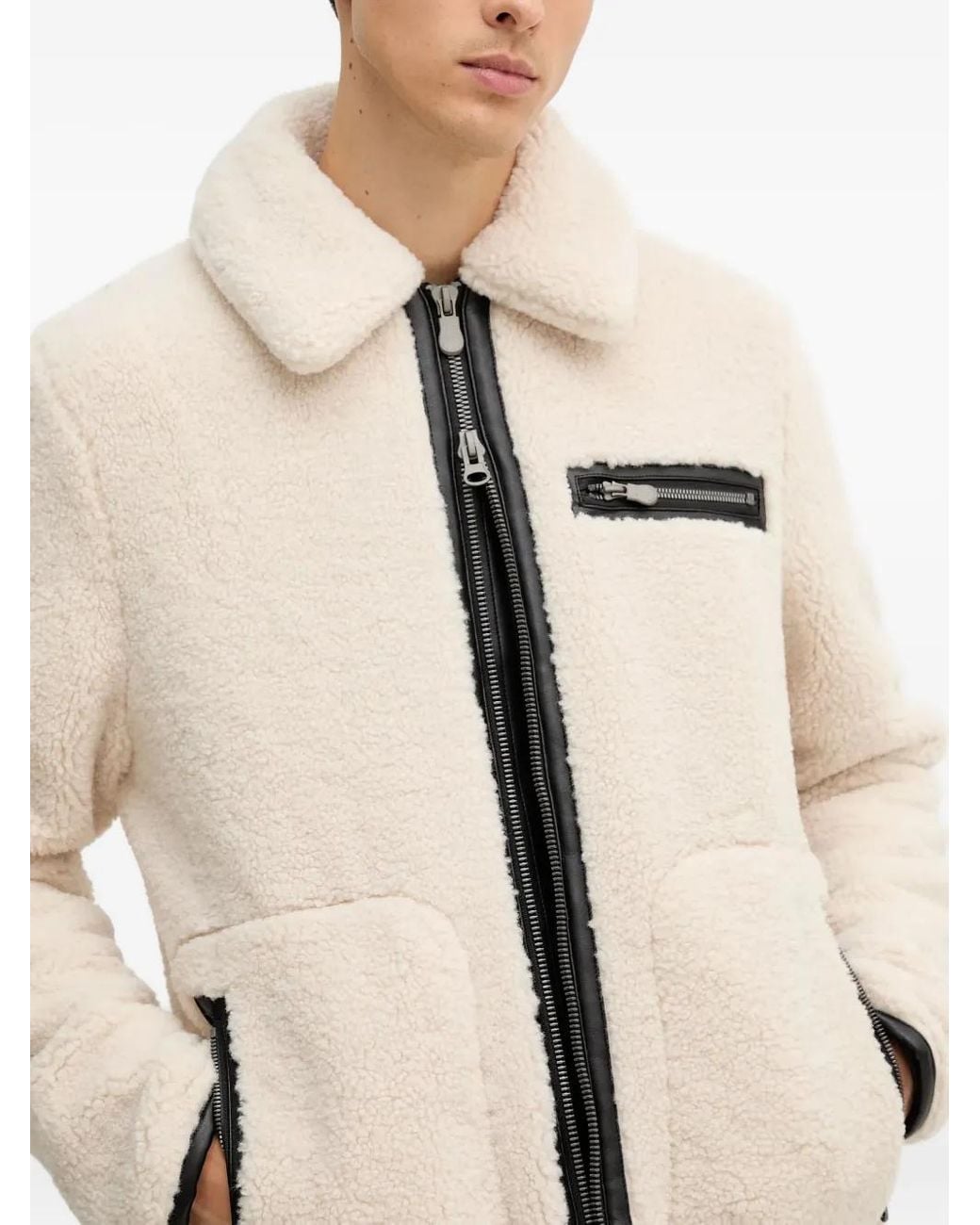 Save The Duck Natural Zip-Detail Sherpa Jacket for men