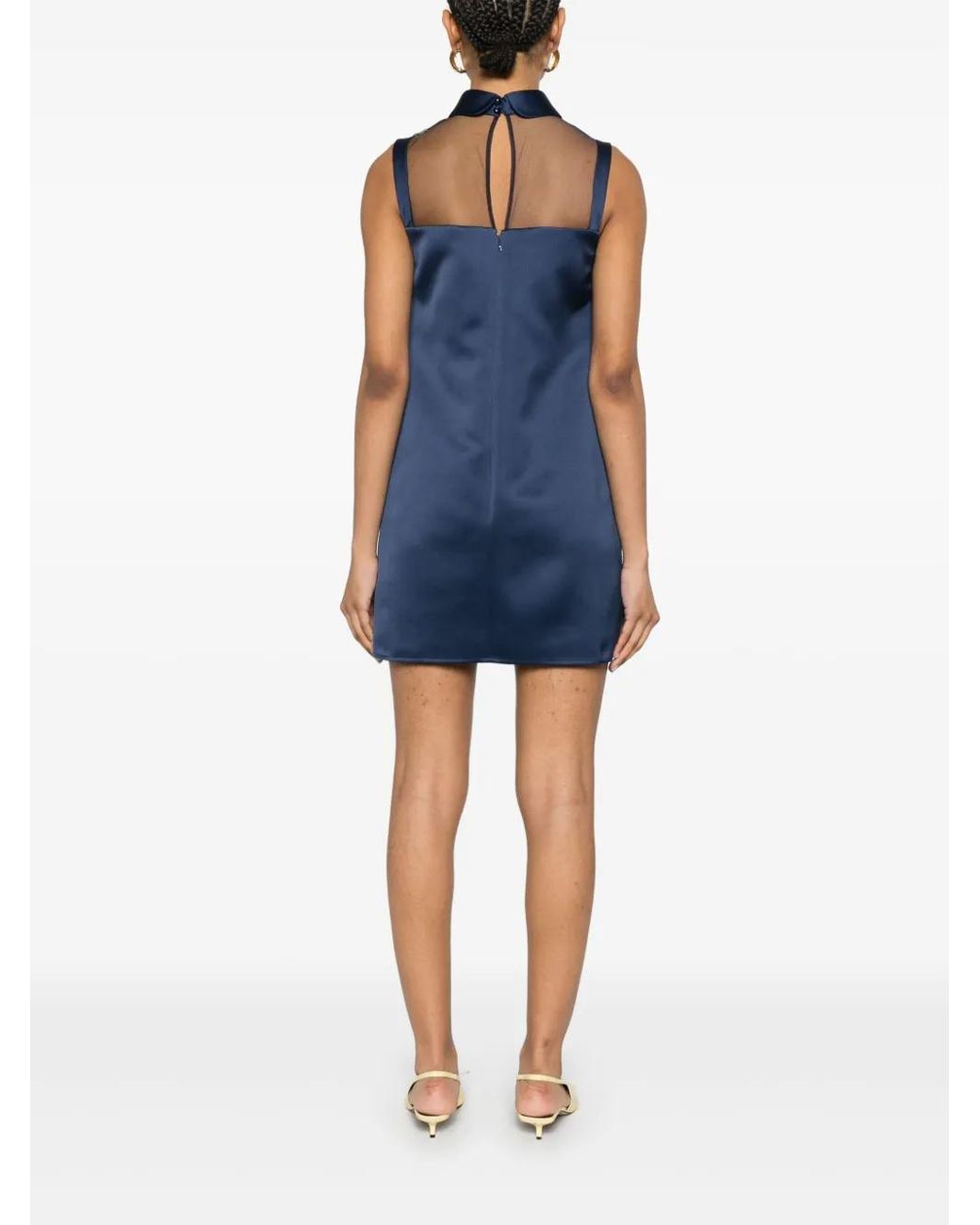 Elisabetta Franchi Blue Rhinestones Satin Mini Dress