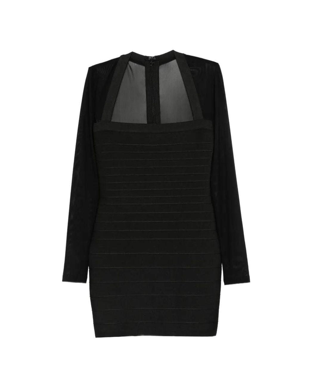 Hervé Léger Black Mesh-Panel Bandage Mini Dress