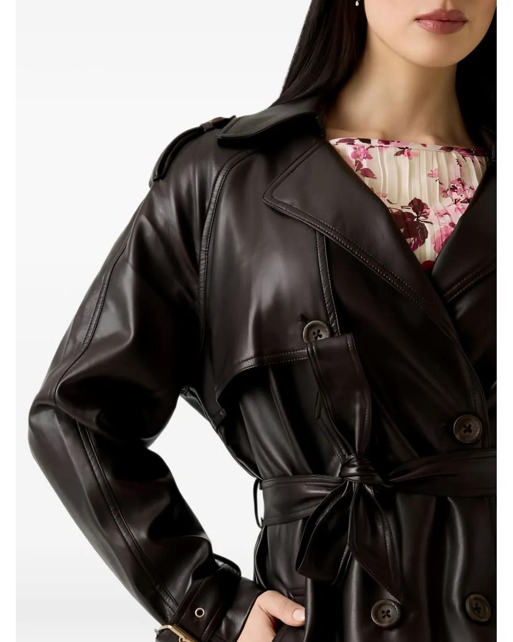 Guess Black Faux Leather Trench Coat