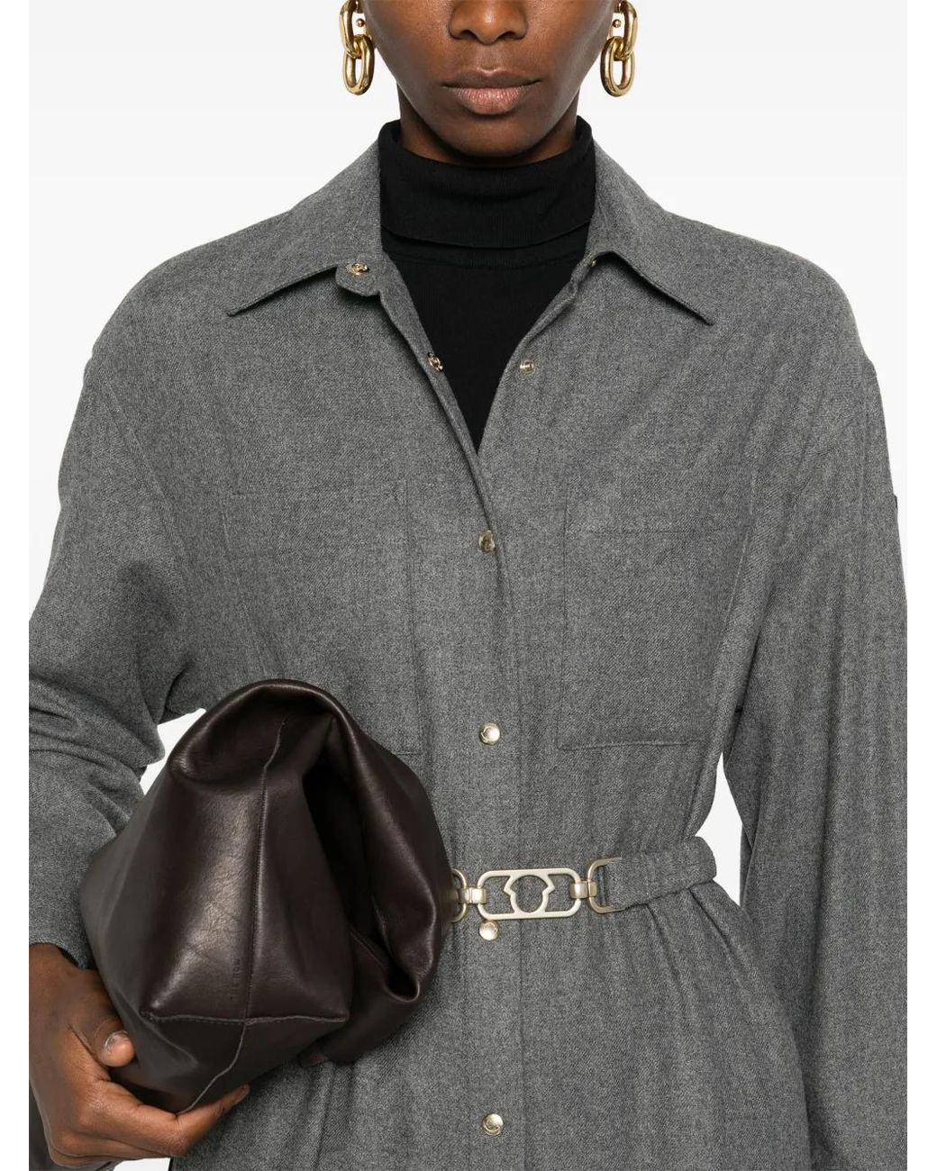 Moncler Gray Logo-Patch Shirt Dress