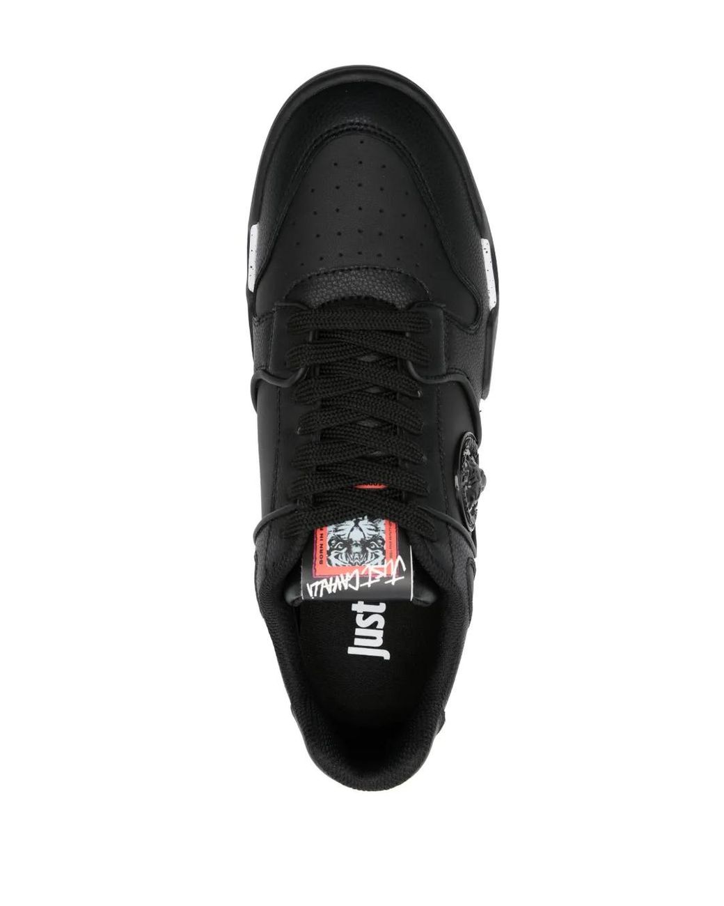 Just Cavalli Black Logo-Patch Leather Sneakers for men