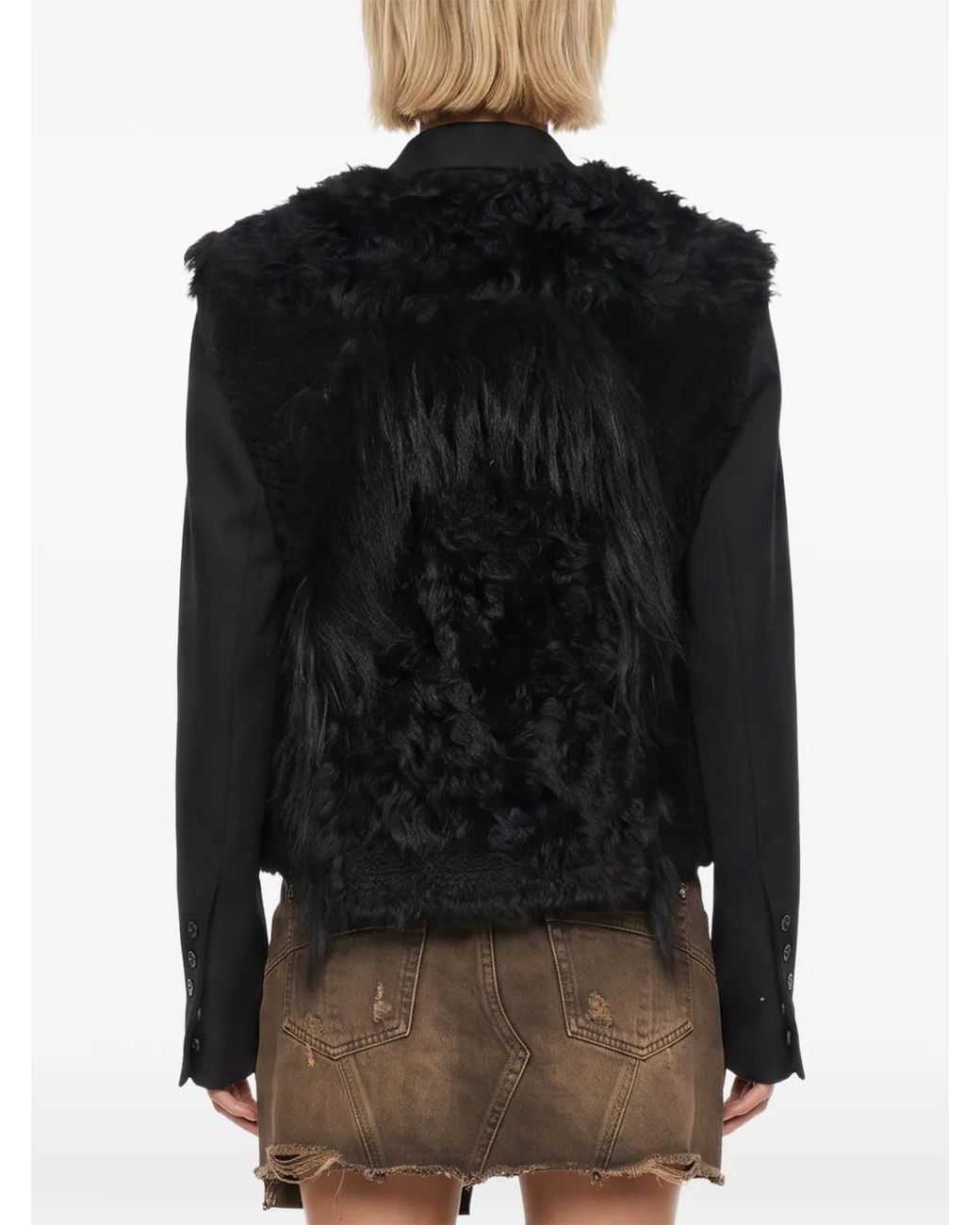 Rick Owens Black Fur-Trim Tailored Blazer