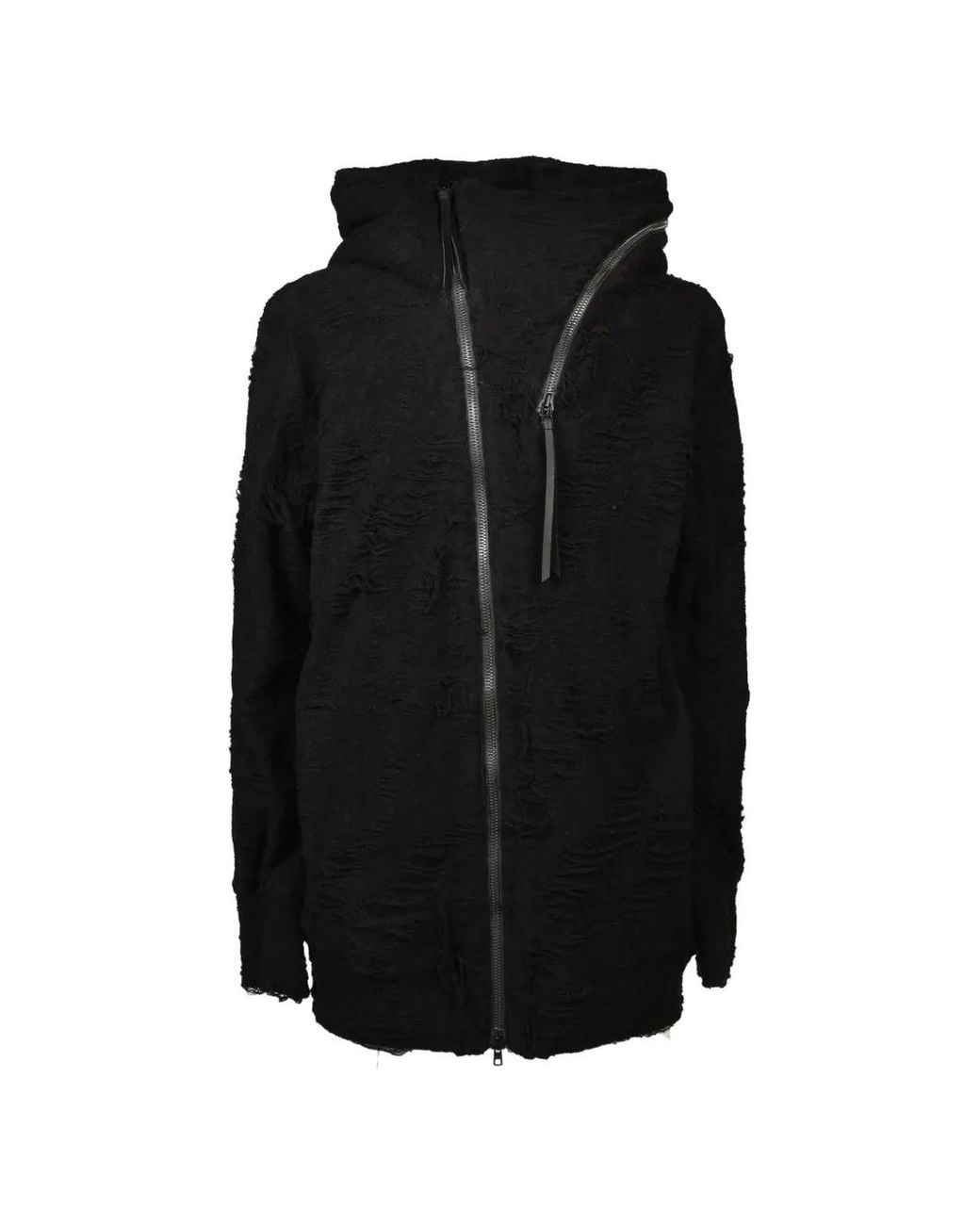 D HYGEN Black Distressed-Effect Pile Hoodie for men