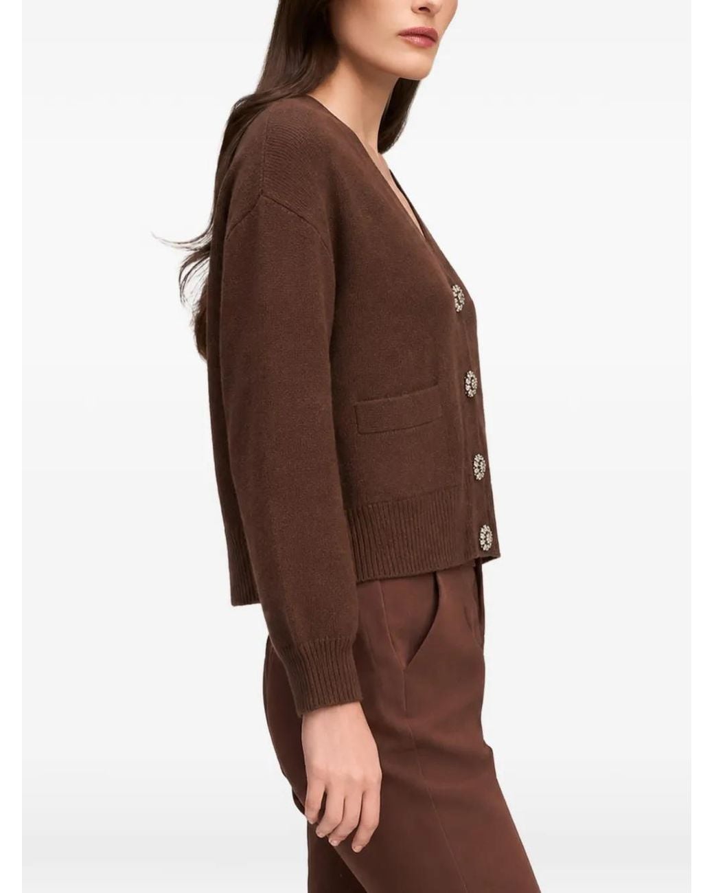 Cinq À Sept Brown Kavita Rhinestone-Embellished Cashmere Cardigan