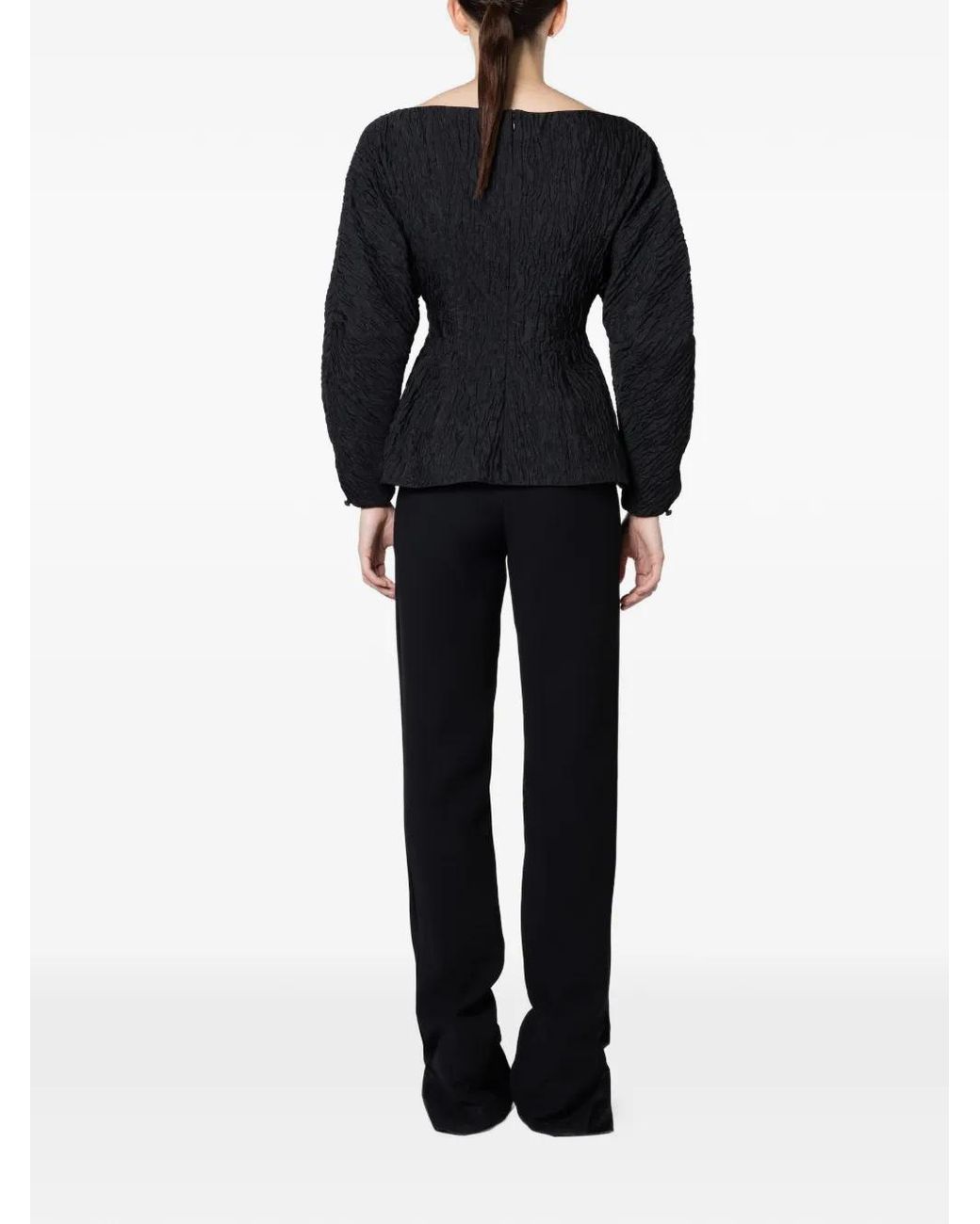 Roksanda Black Eni Crinkled-Effect Long-Sleeved Blouse