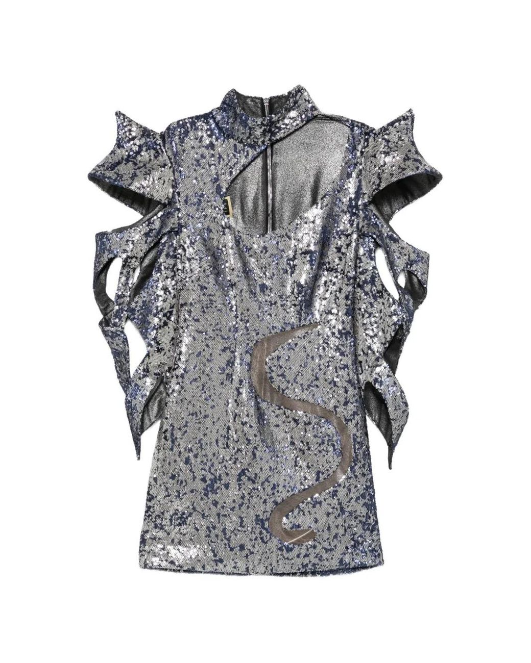 MITILIANE COUTURE Gray Sequin-Embellished Cut-Out Mini Dress