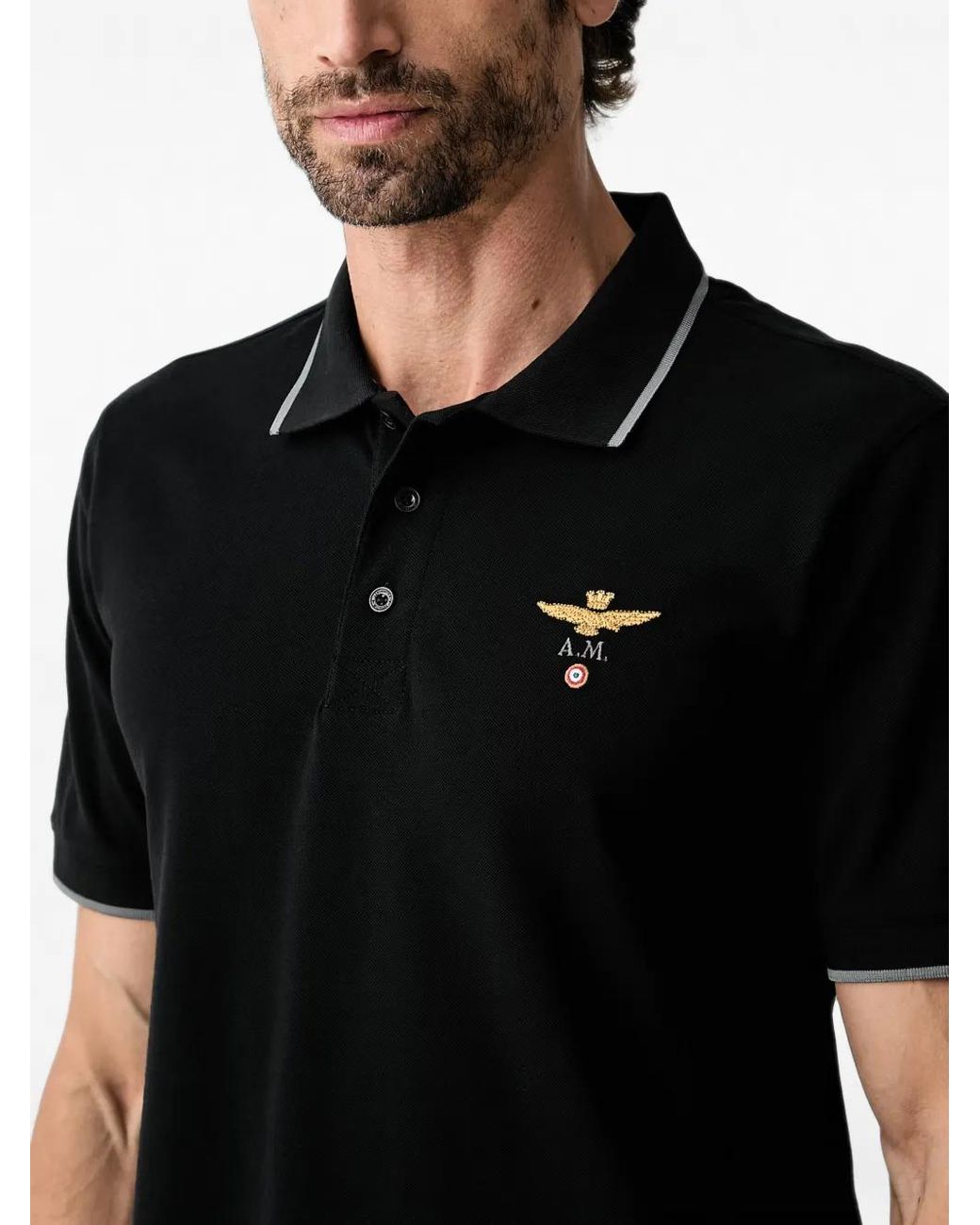 Aeronautica Militare Black Embroidered-Logo Polo Shirt for men