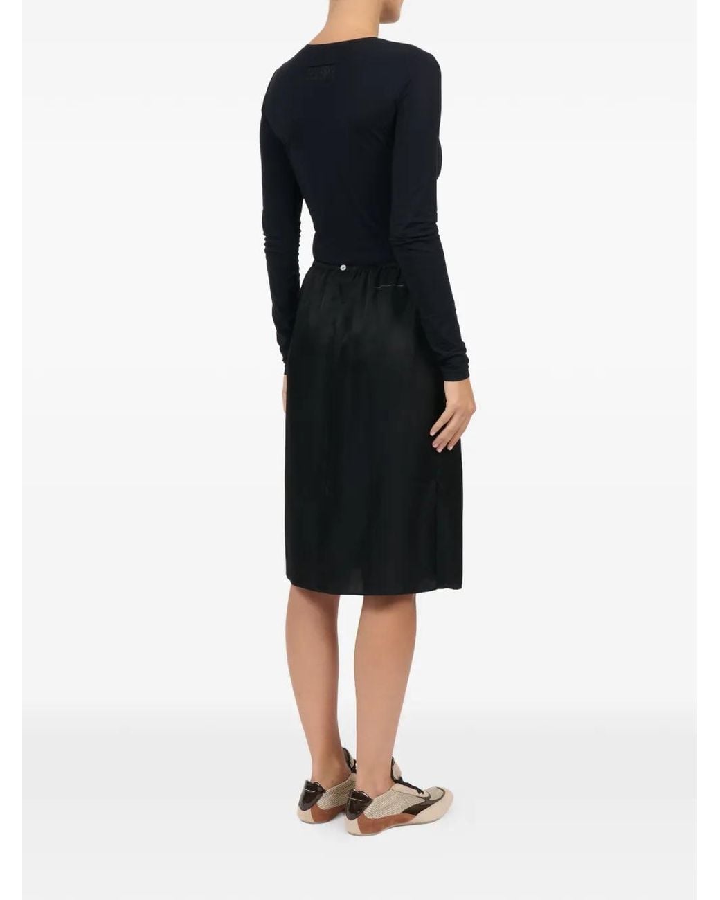 MM6 by Maison Margiela Black Satin Midi Skirt