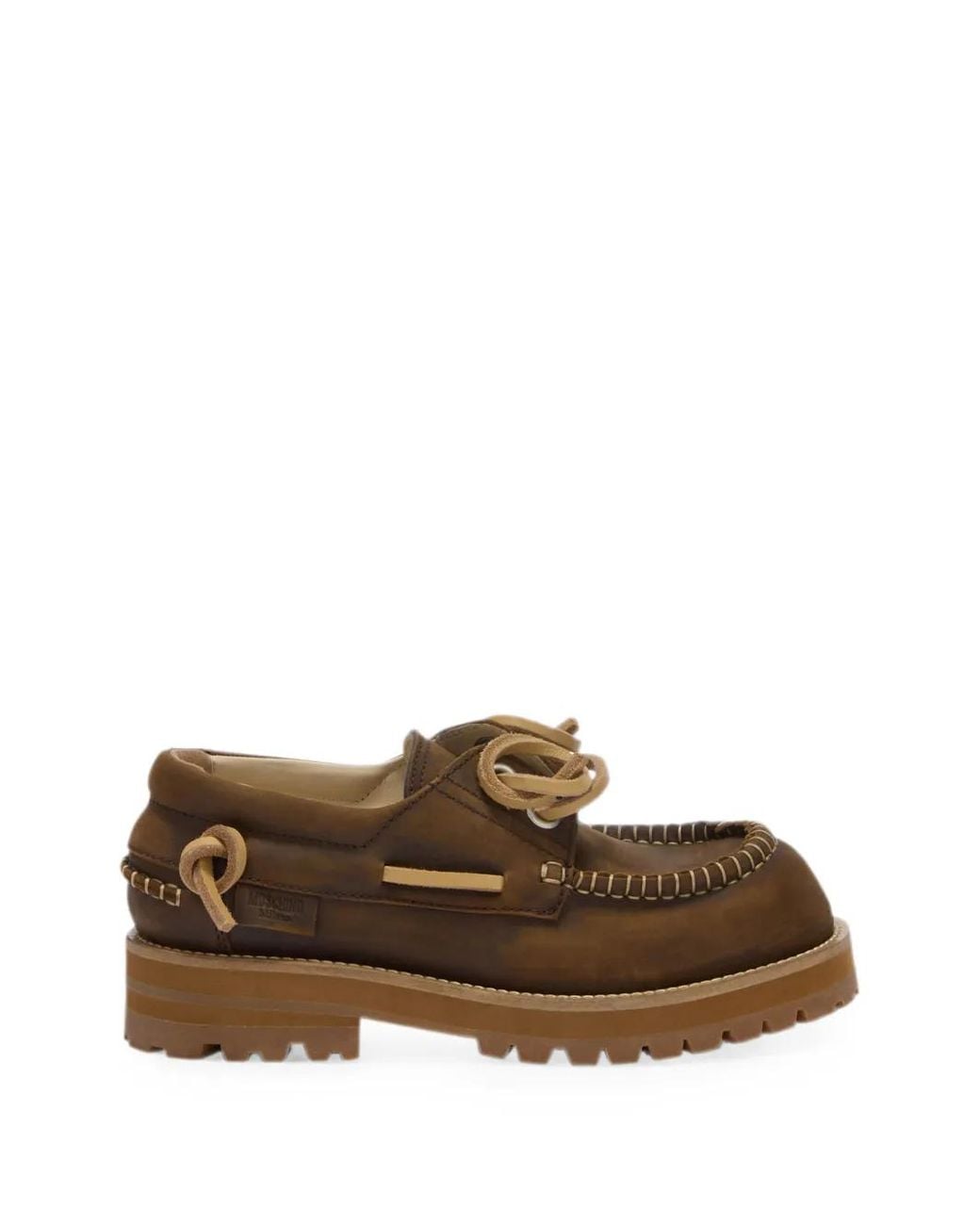 Moschino Brown Aged Calfskin Boat Loafers