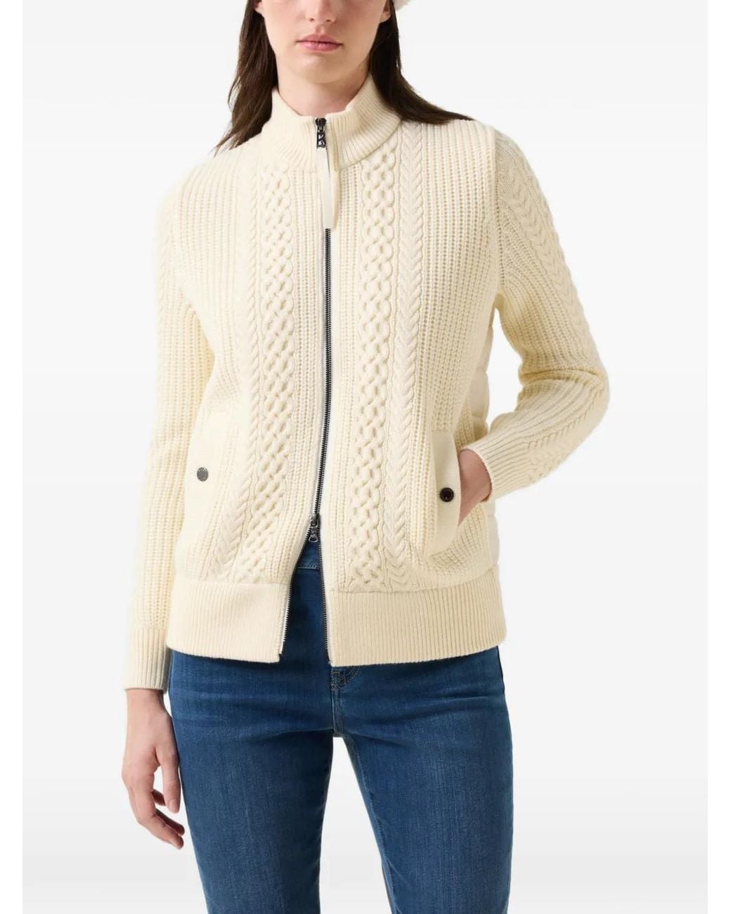 Bogner Natural Zamila Cable-Knit Quilted Jacket