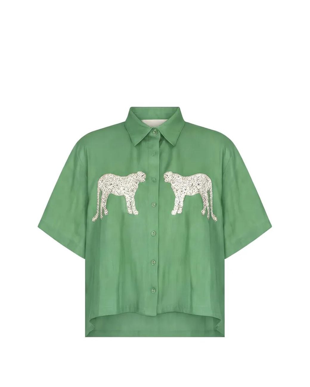 Carolina K Green Leopard-Embroidered Shirt