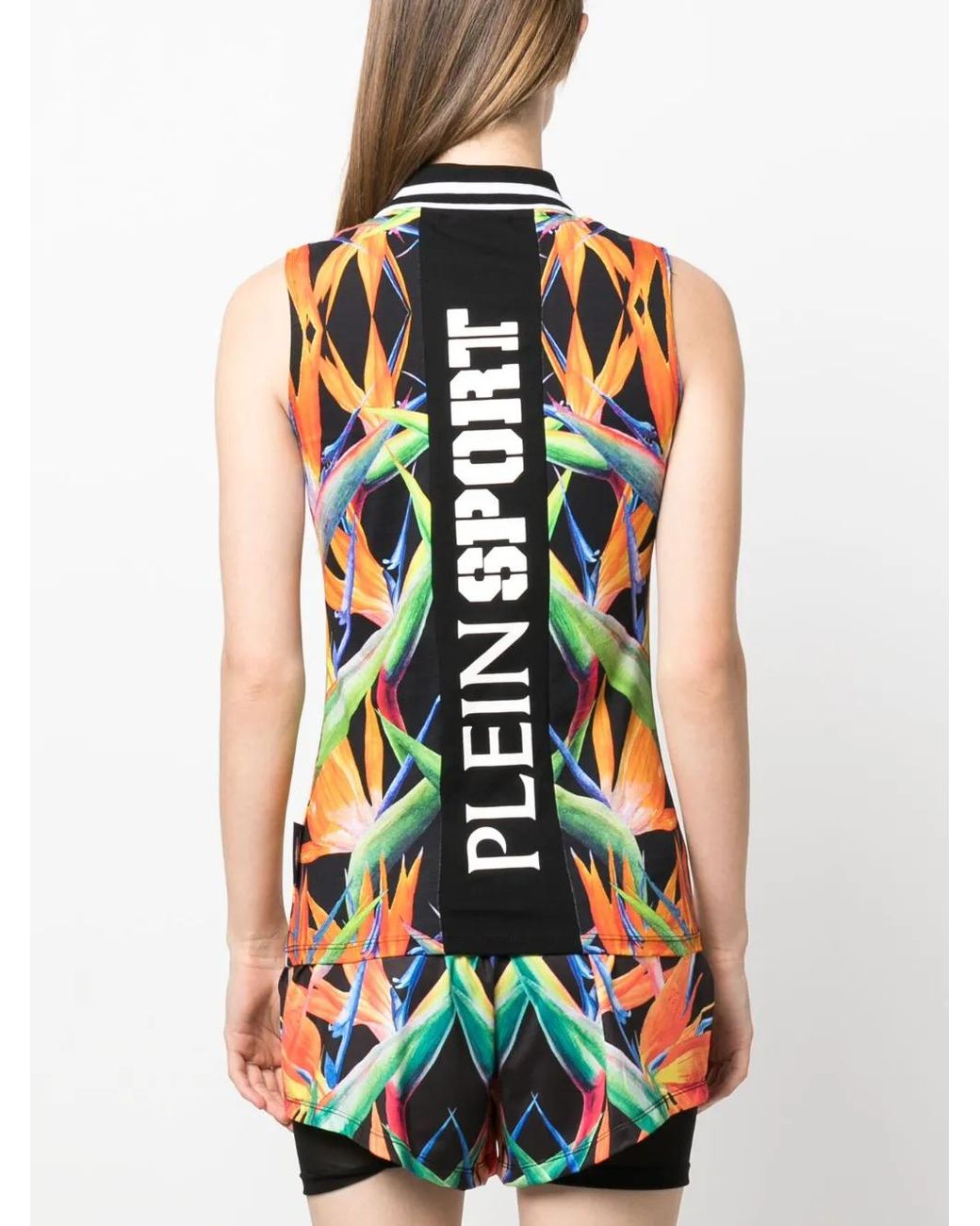 Philipp Plein White Floral-Print Sleeveless Cotton Polo Shirt