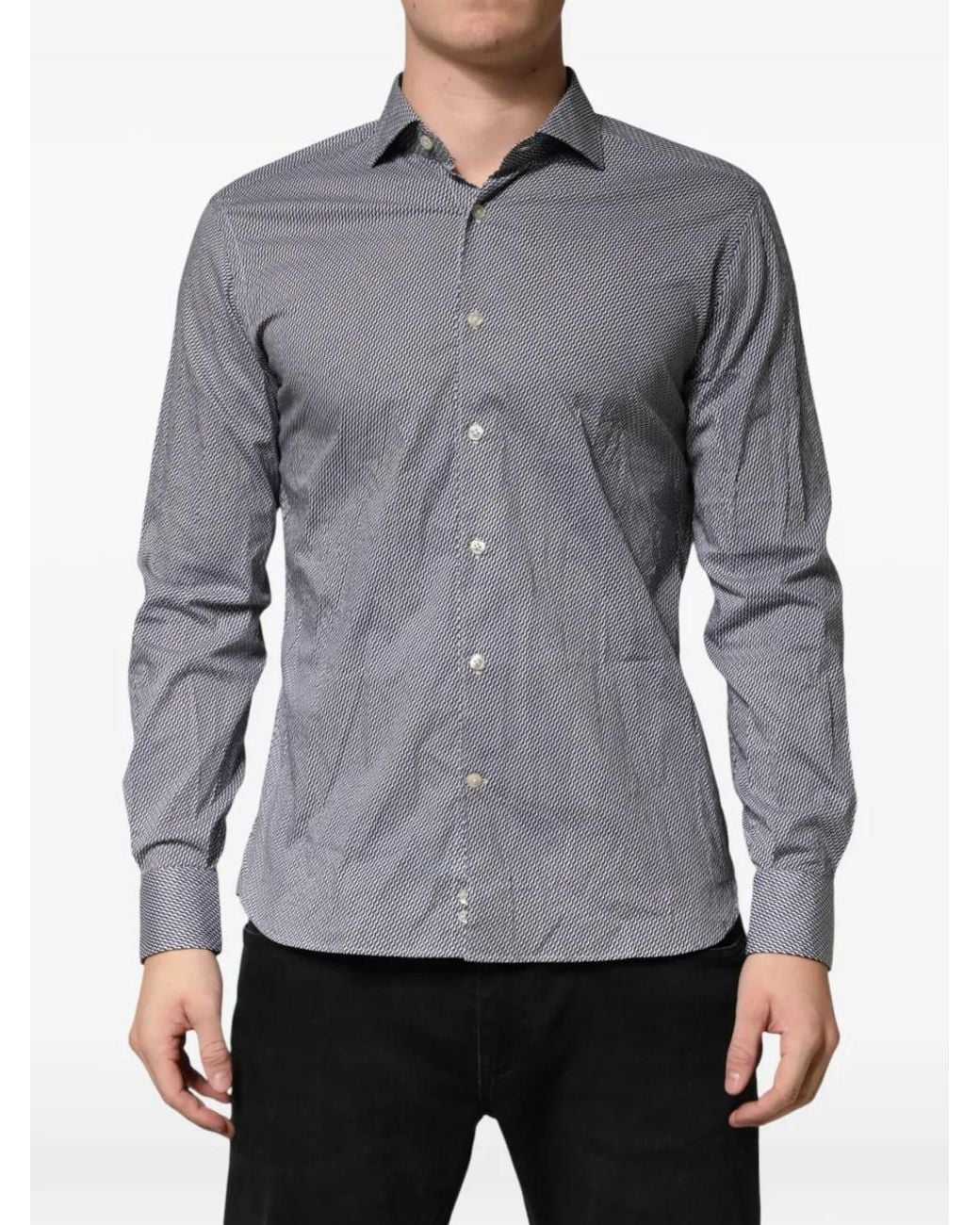 Domenico Tagliente Gray Geometric-Pattern Long-Sleeve Shirt for men
