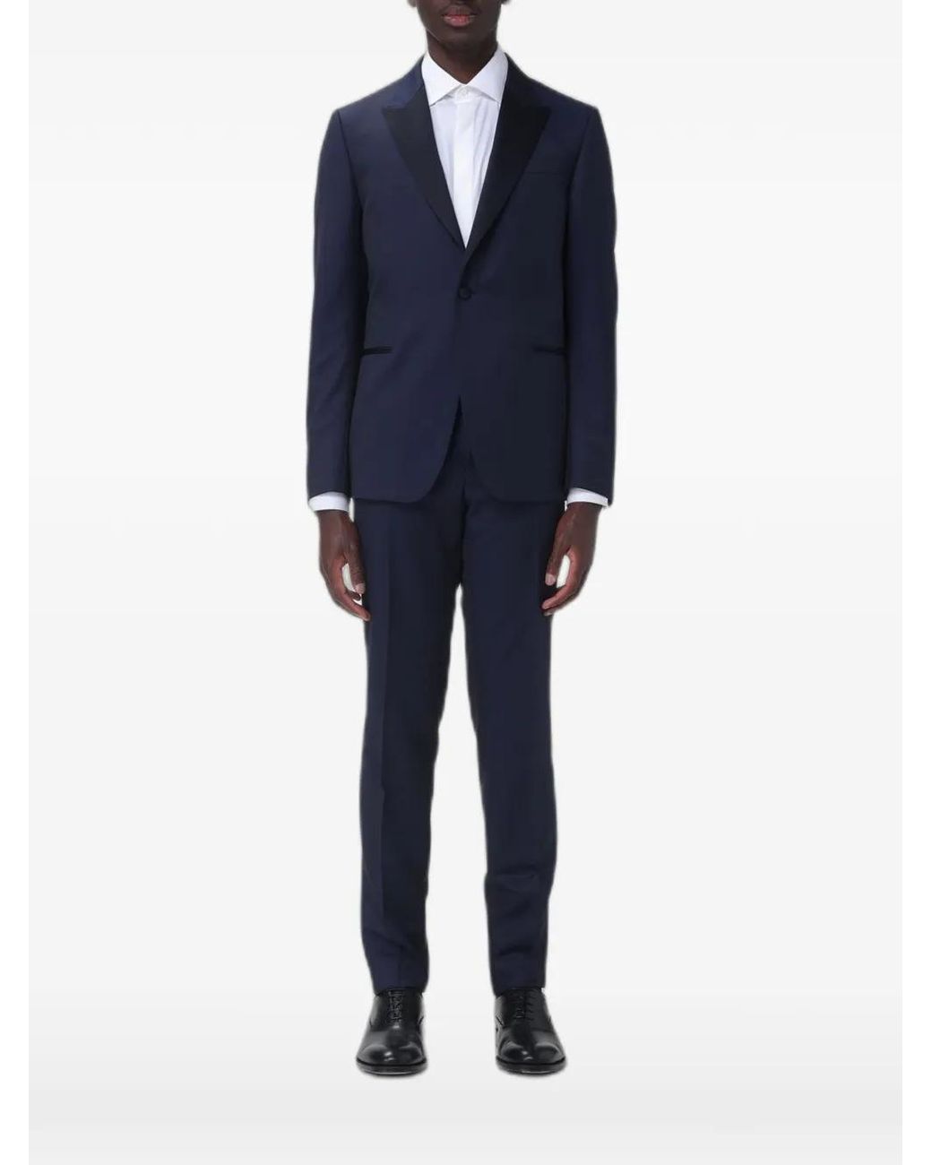 Zegna Blue Satin-Lapel Tailored Suit for men