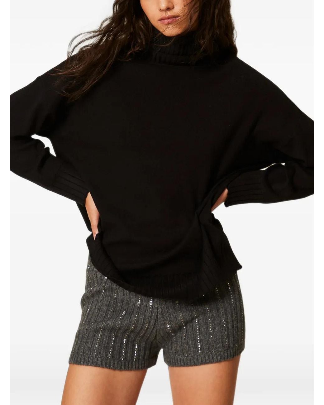 Twinset Black Loose Fitting Turtleneck Jumper