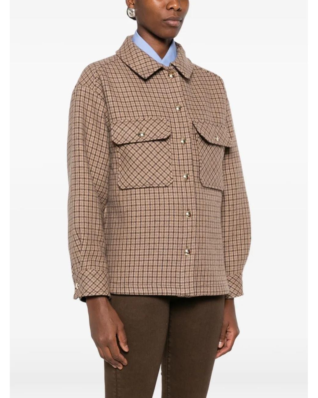 SOSUE Brown Check-Pattern Flap-Pocket Jacket