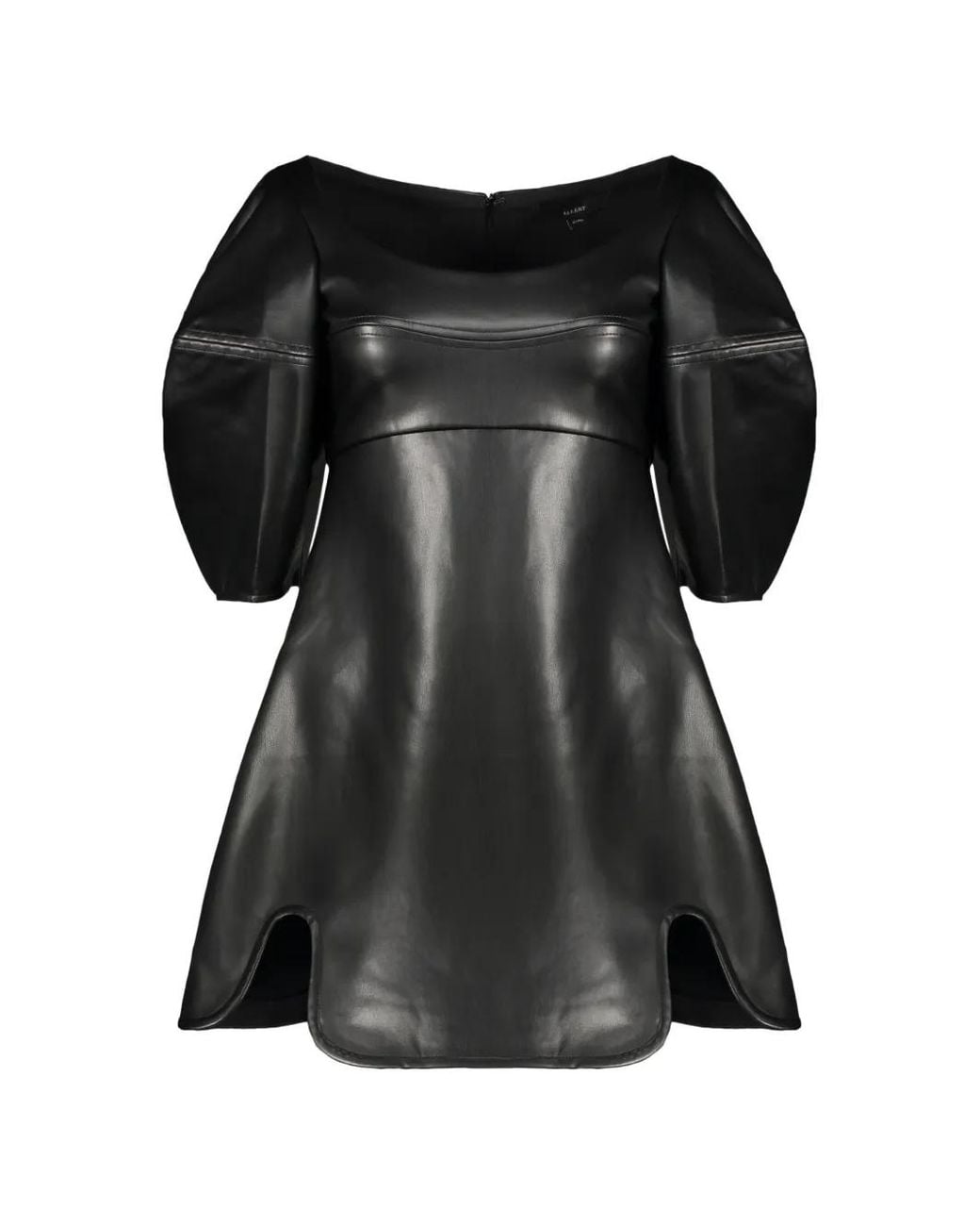 Ellery Black Puff-Sleeve Flared Mini Dress