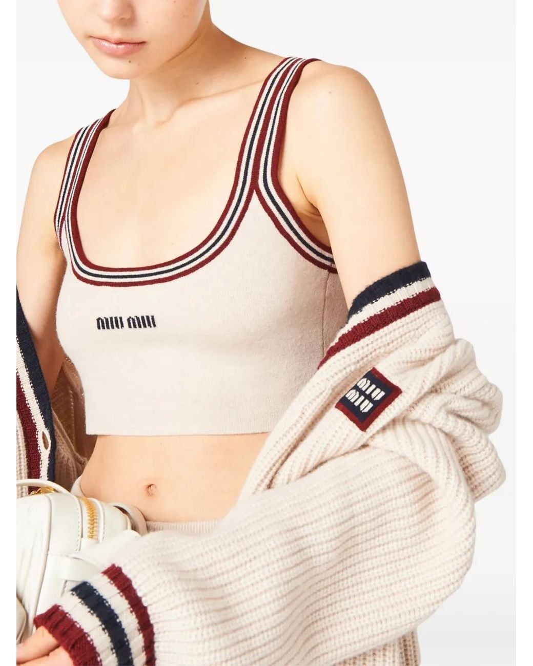 Miu Miu Pink Neutral Logo Intarsia Cashmere Top - Women's - Cashmere