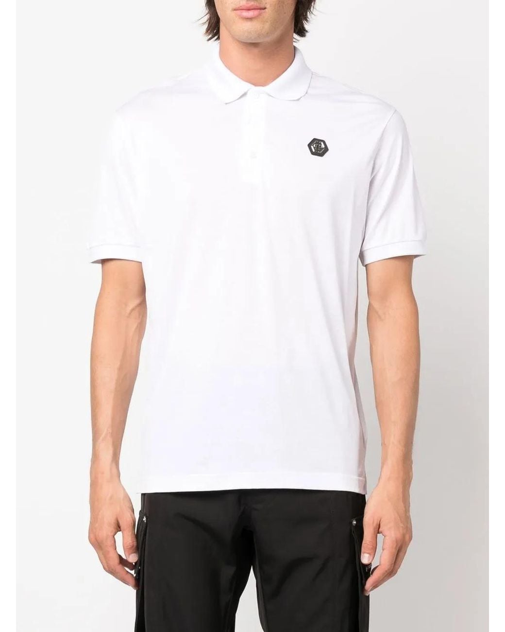 Philipp Plein White Logo-Plaque Polo Shirt for men