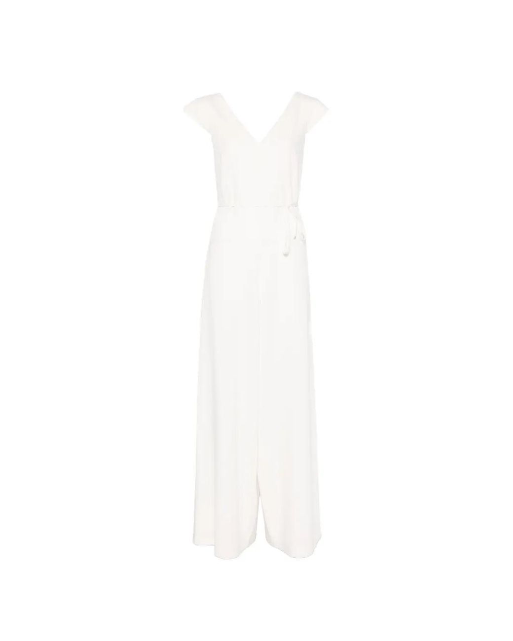 Herno White Belted V-Neck Jumpsuit