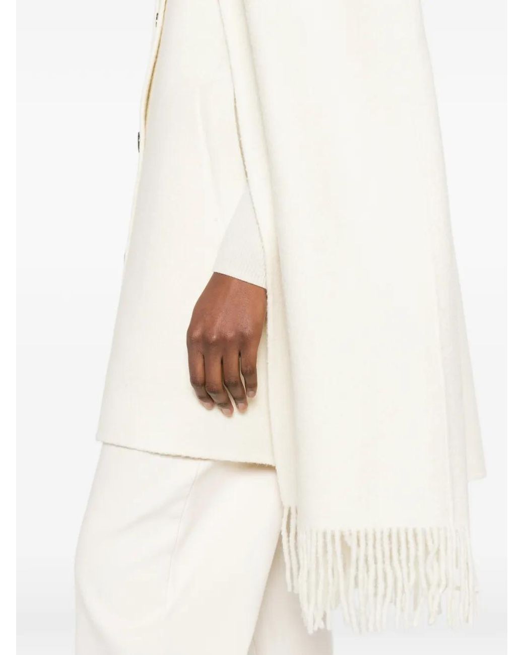 Totême White Fringed-Hem Coat