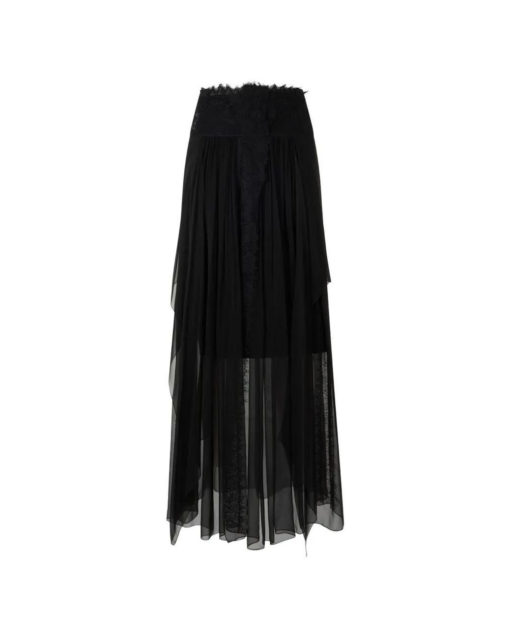 Alberta Ferretti Black Lace-Trim Pleated Midi Skirt