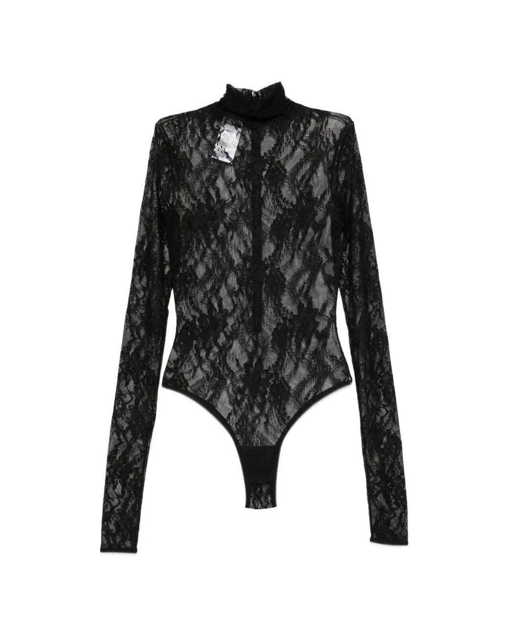 ANDAMANE Black Ziggy Lace-Patterned High-Neck Bodysuit