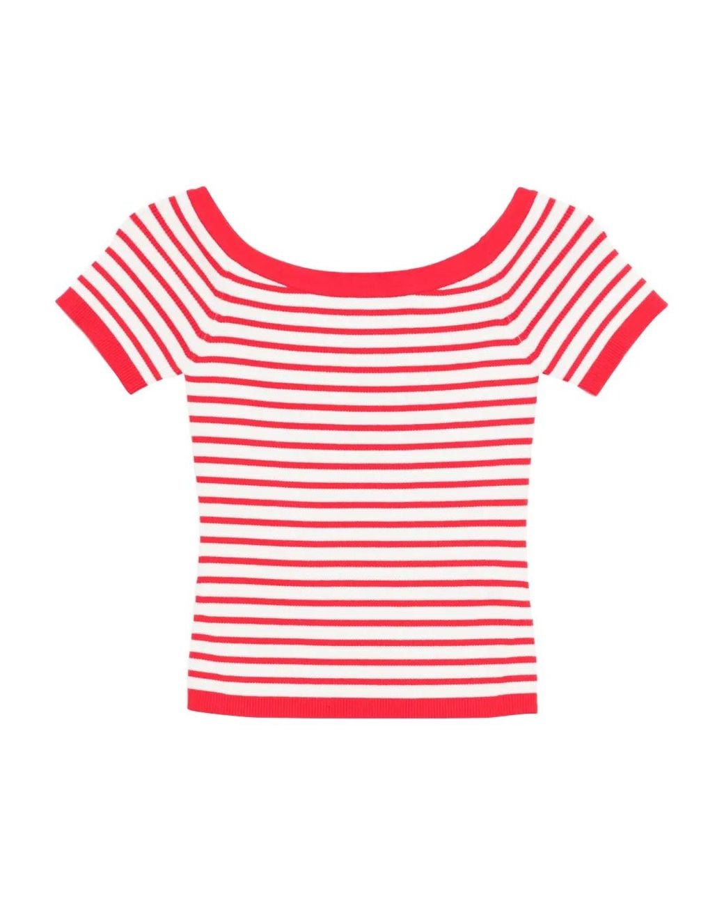 Maje Red Striped Knit Top With Boat Neck