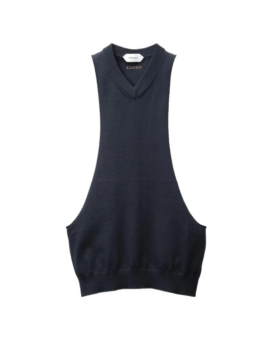 Versace Blue Cotton Knit Tank Top for men