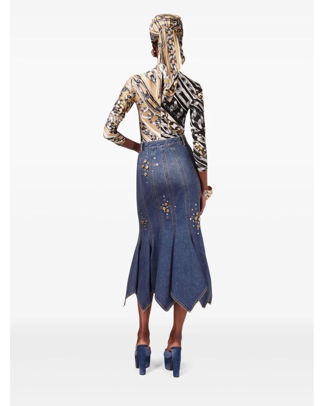 Area Blue Stud-Detail Midi Skirt