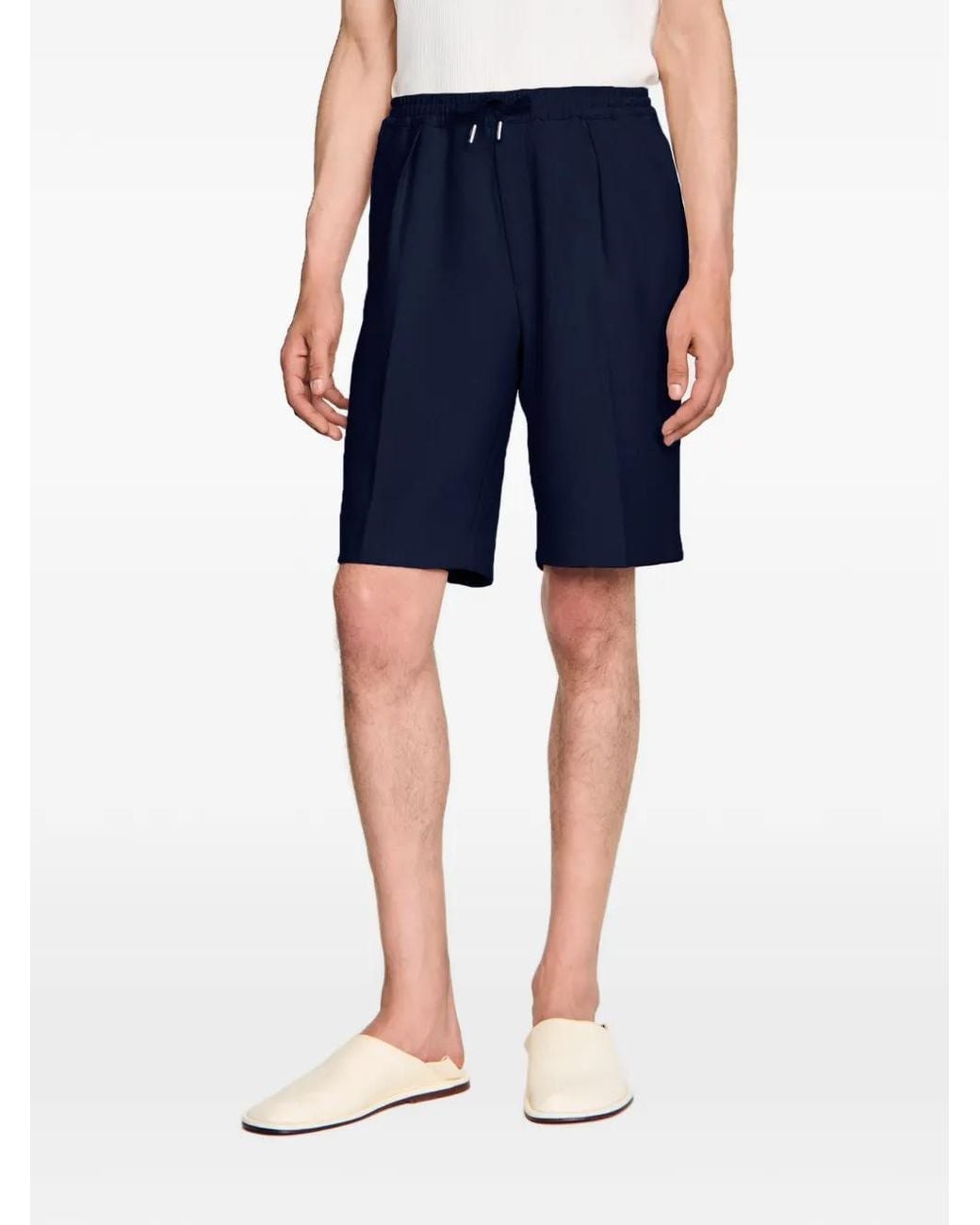 Sandro Blue Drawstring Pleated Bermuda Shorts for men