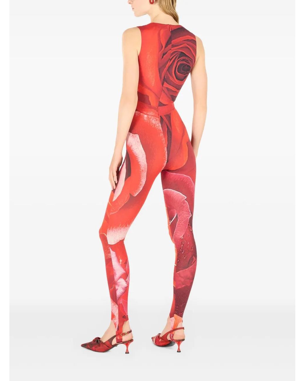 Roberto Cavalli Red Rose-Print Jumpsuit