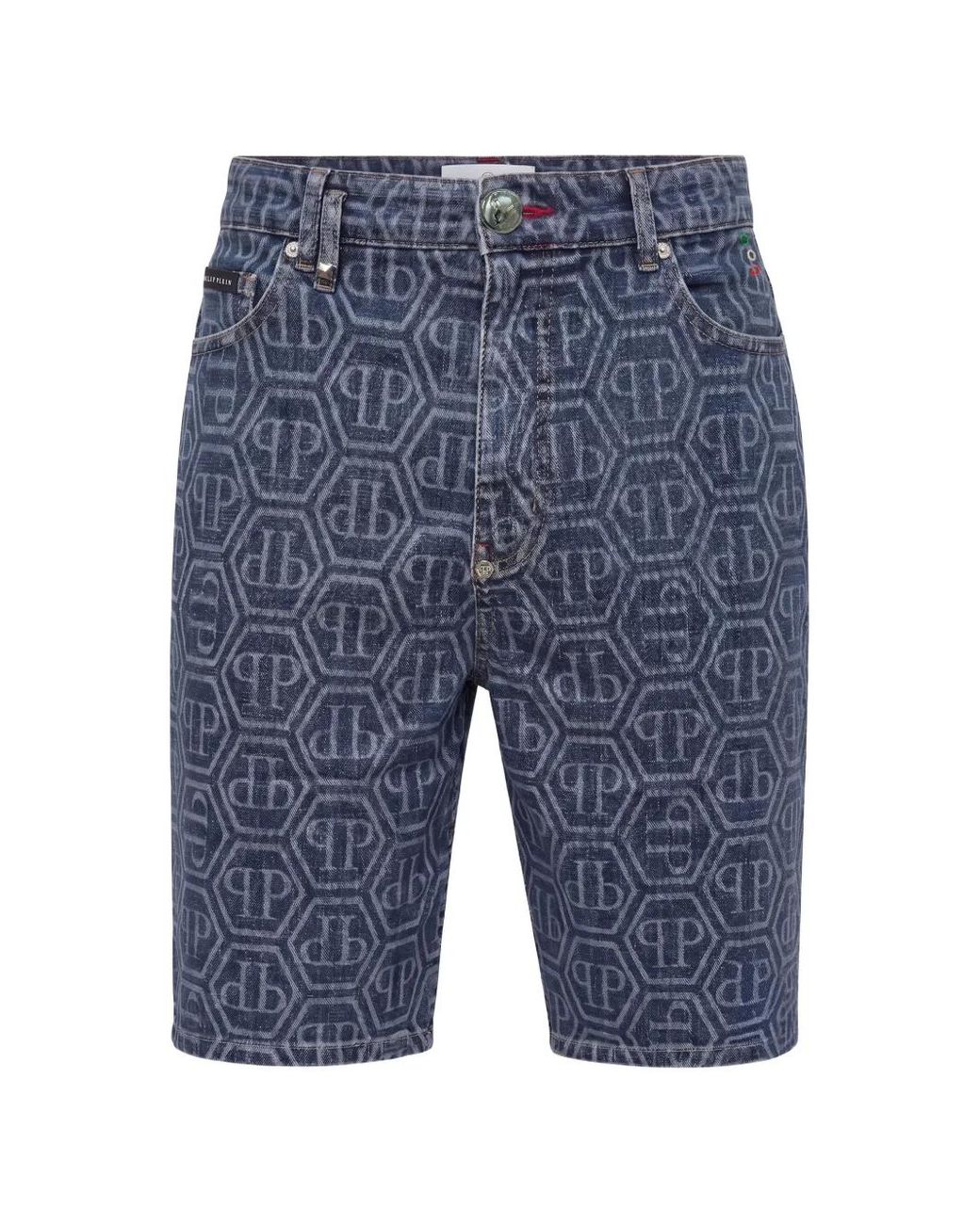 Philipp Plein Blue Denim Formentera Shorts Monogram Basic for men