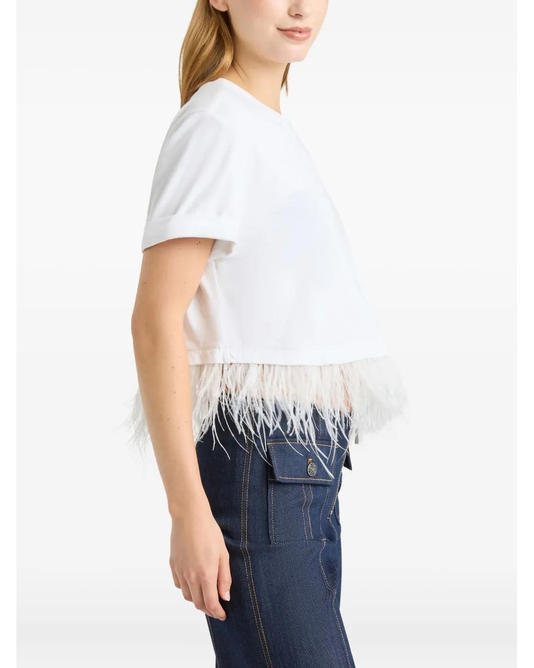 Cinq À Sept White Short-Sleeve Feather Tee